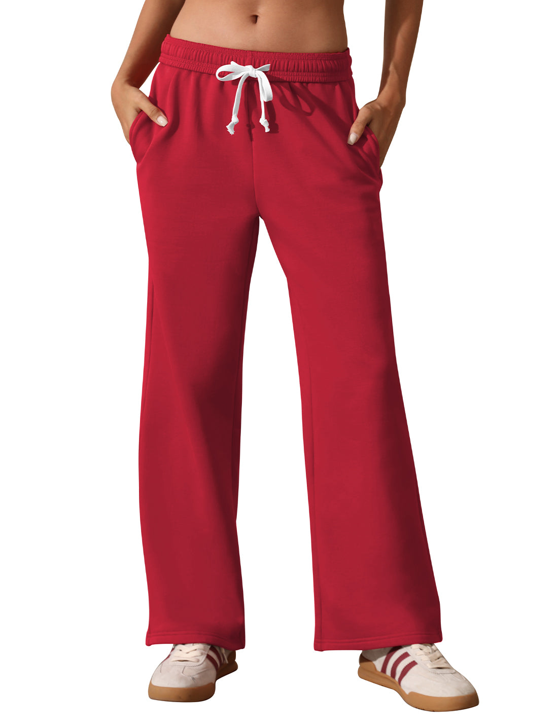 Women's Fleece Lined Wide Leg High Waisted Baggy Sweatpants