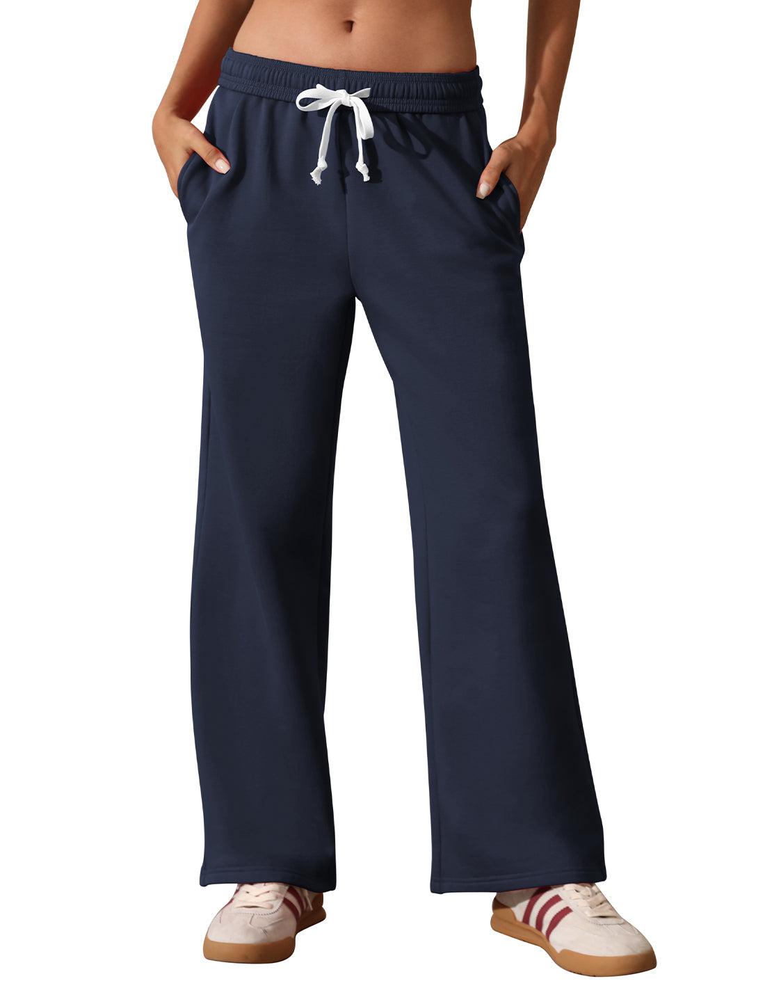 Women's Fleece Lined Wide Leg High Waisted Baggy Sweatpants