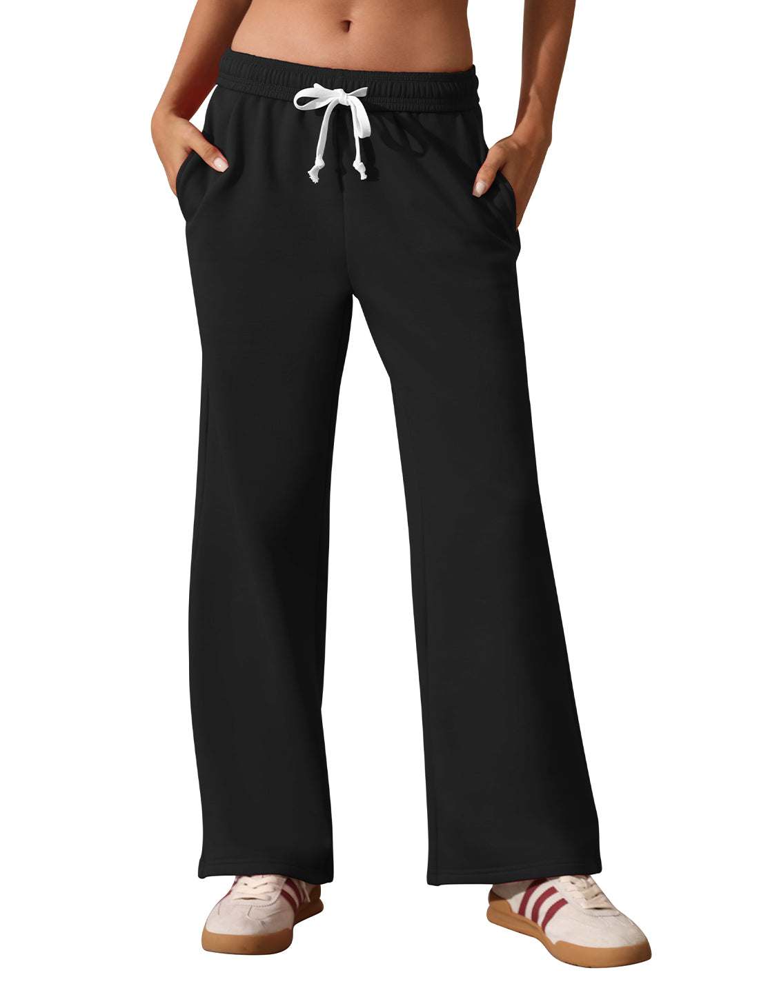 Women's Fleece Lined Wide Leg High Waisted Baggy Sweatpants