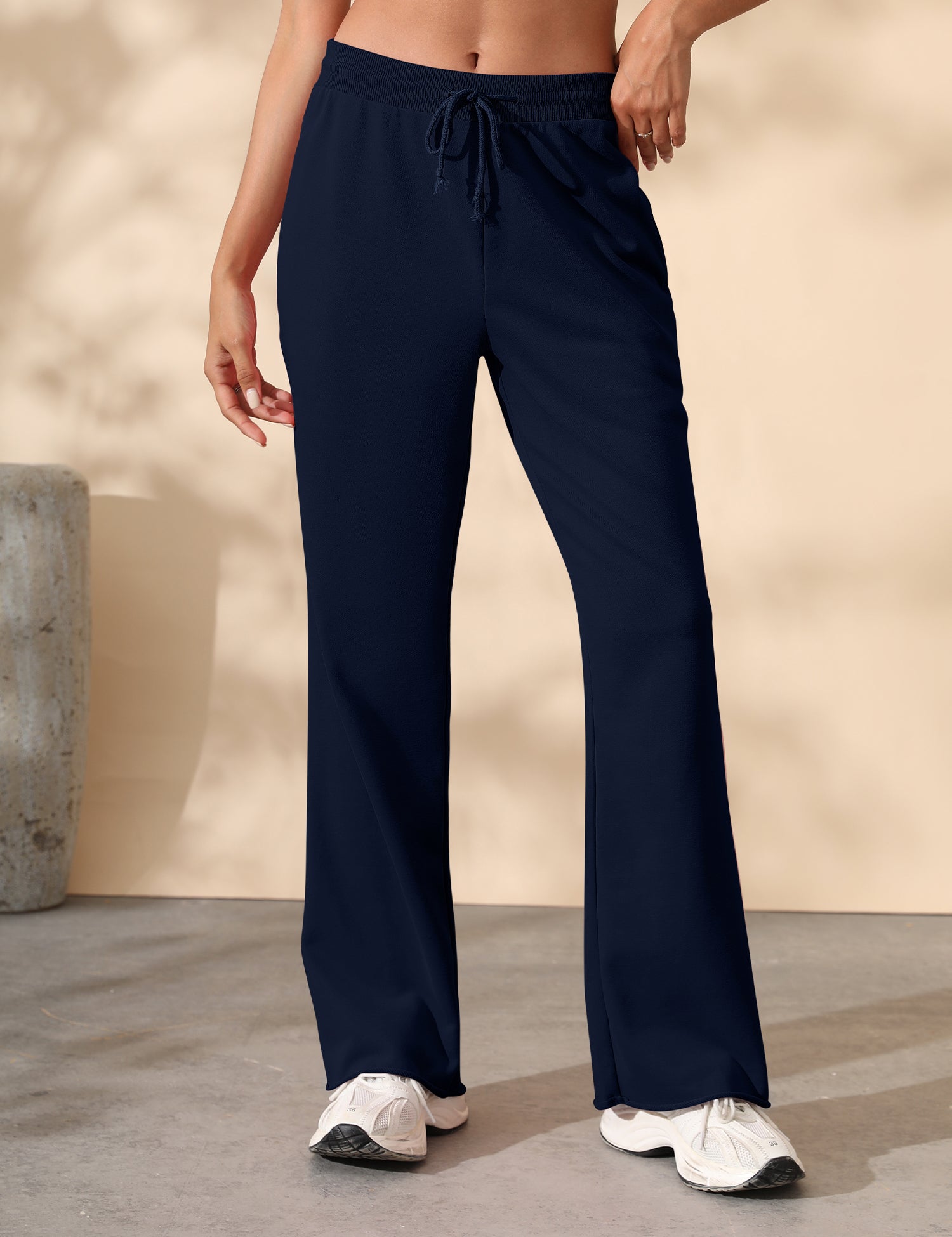 Women's Drawstring Ribbed Waist Raw Hem Flared Wide Leg Sweatpants
