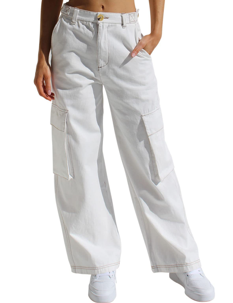 Women's Cargo Pants High Waisted Wide Leg Jeans Streetwear with Pockets