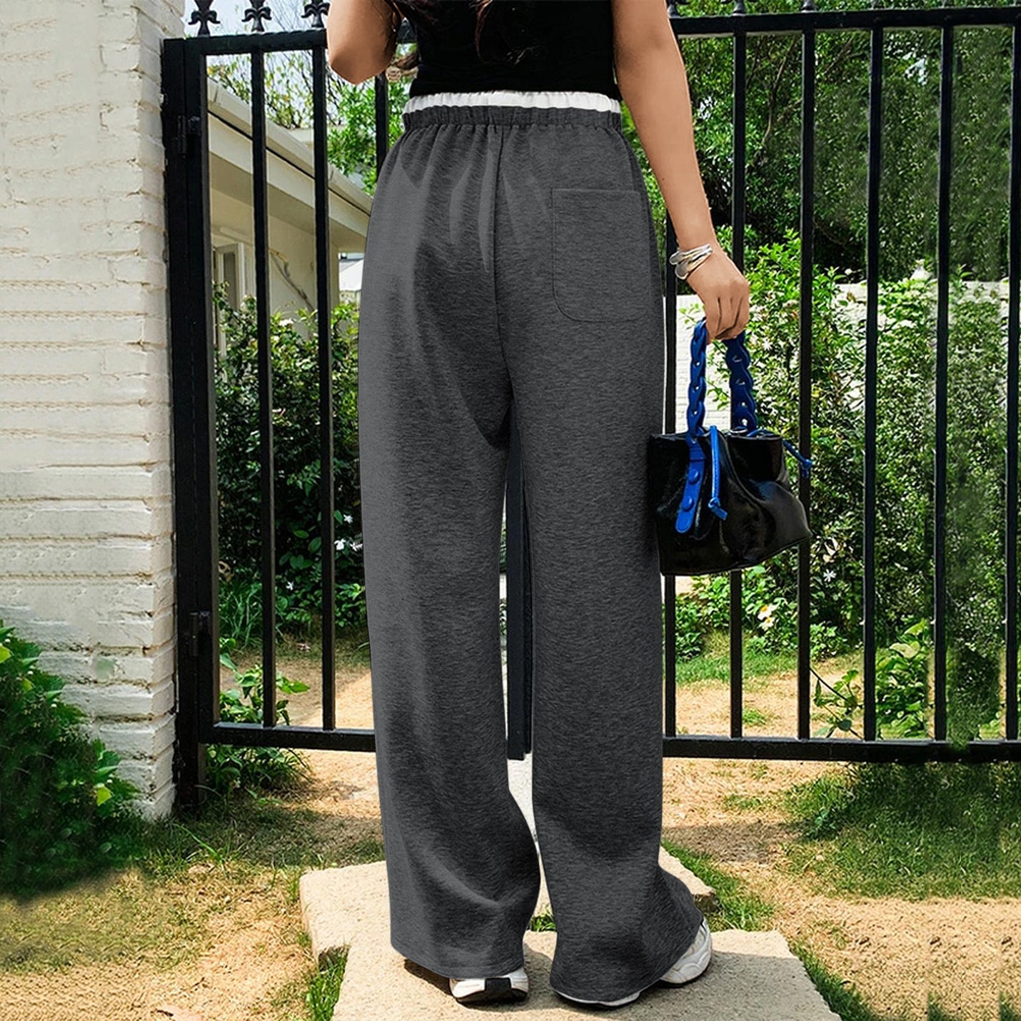 Women's Wide Leg Sweatpants High Waist Baggy Sweat Pants Straight Leg Pants with Pockets