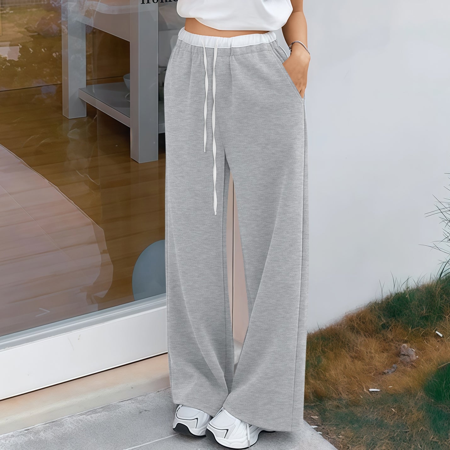 Women's Wide Leg Sweatpants High Waist Baggy Sweat Pants Straight Leg Pants with Pockets