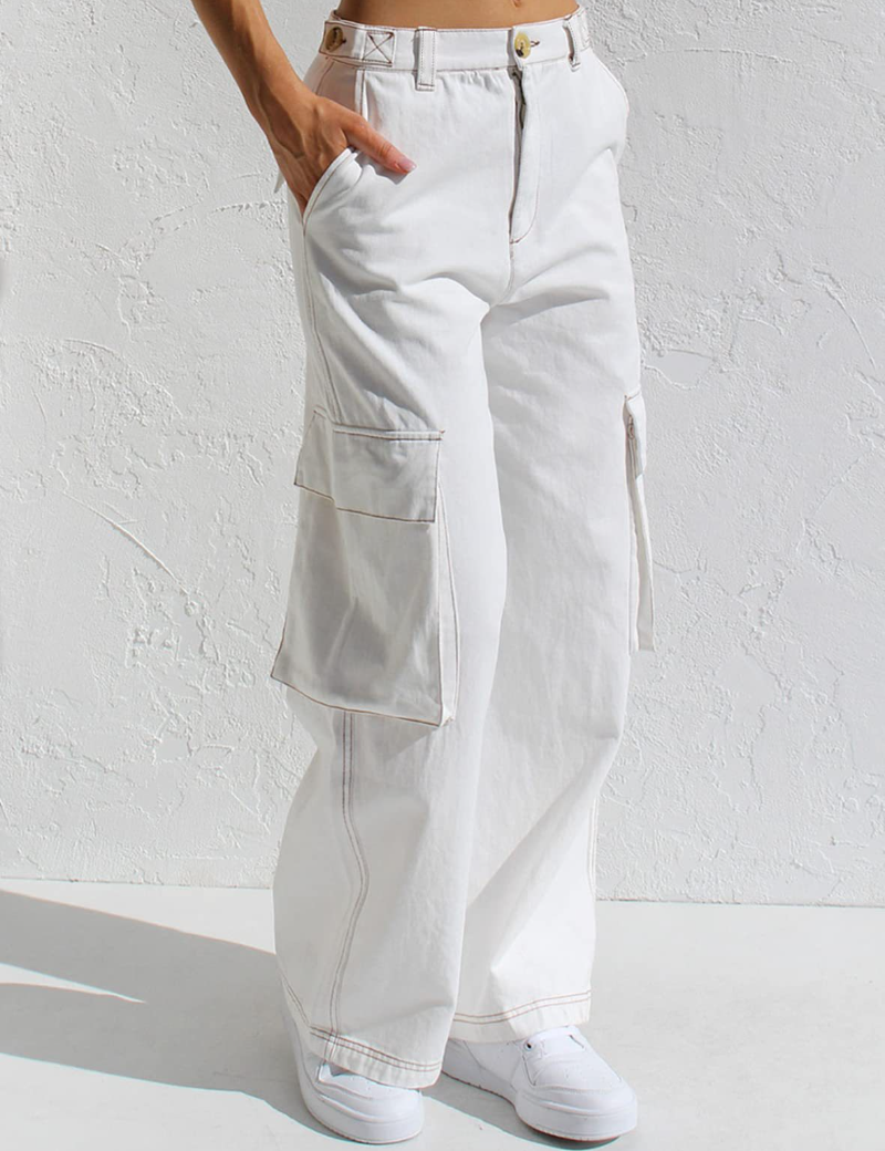 Women's Cargo Pants High Waisted Wide Leg Jeans Streetwear with Pockets