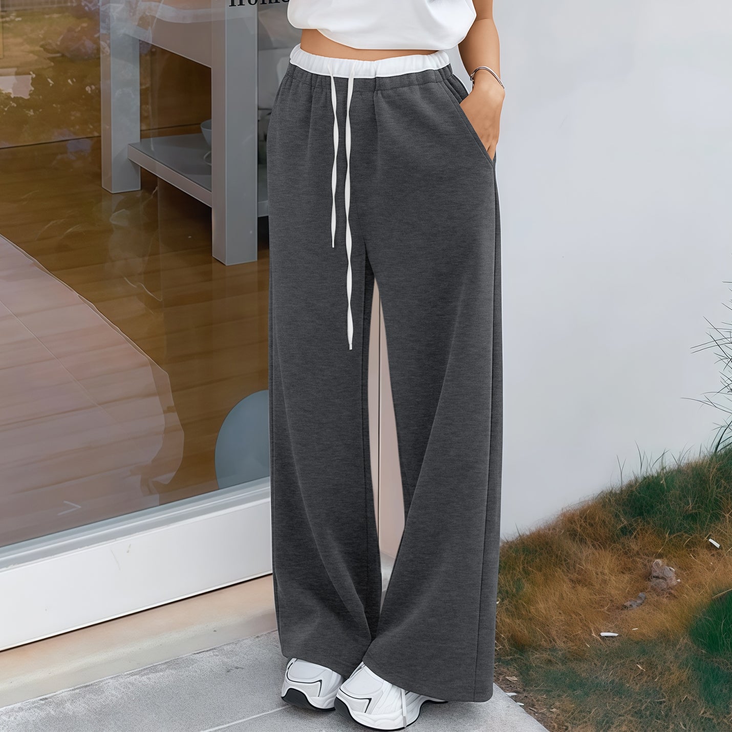 Women's Wide Leg Sweatpants High Waist Baggy Sweat Pants Straight Leg Pants with Pockets