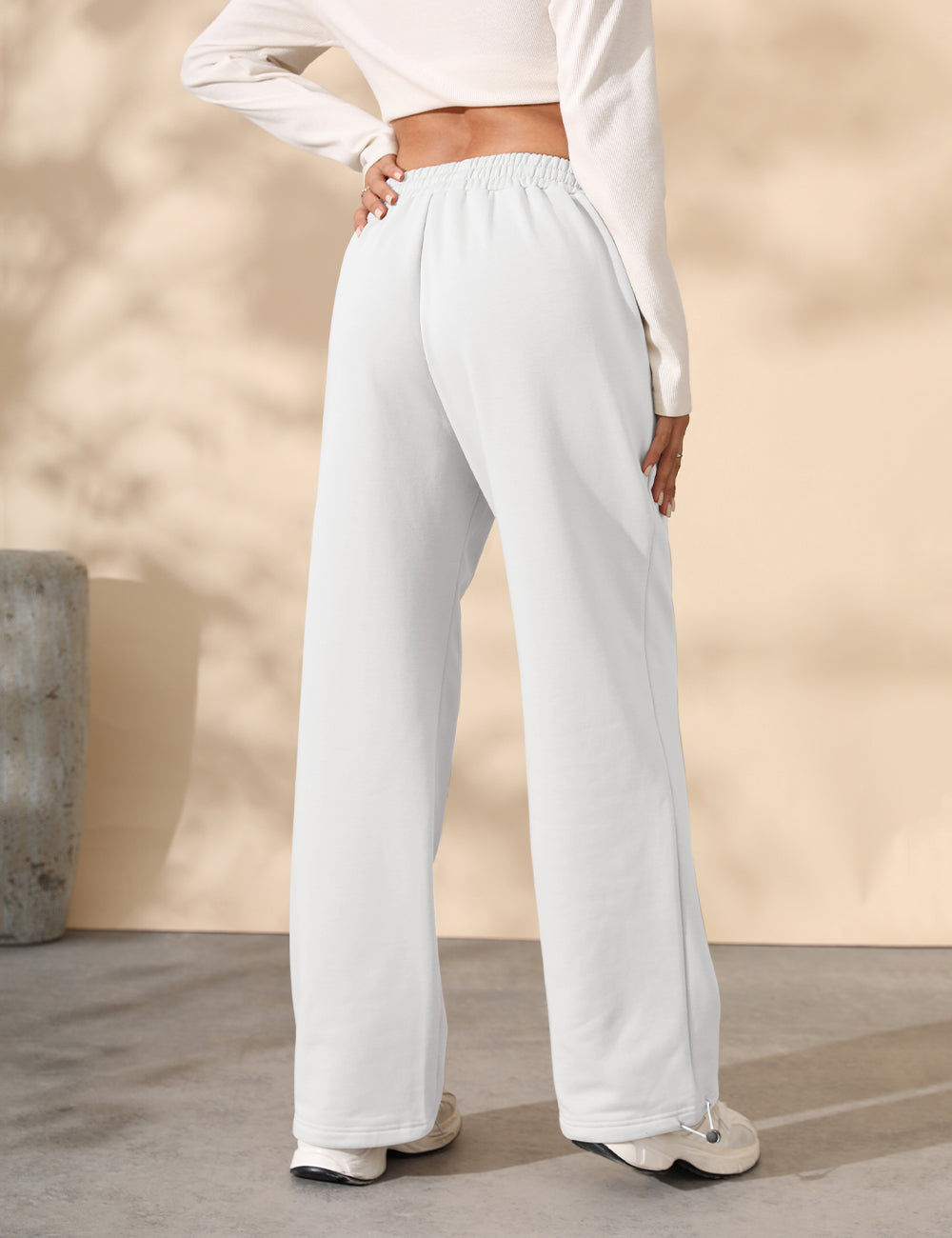 Fleece Lined Sweatpants for Women Winter Warm Wide Leg Drawstring Cuffs Baggy Sweat Pants