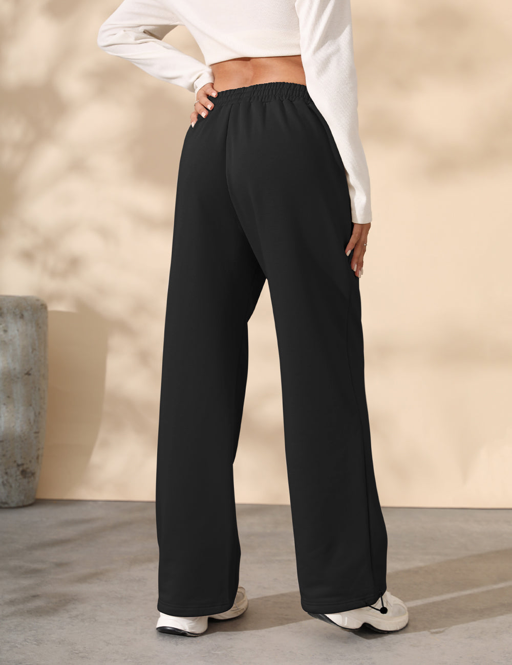Fleece Lined Sweatpants for Women Winter Warm Wide Leg Drawstring Cuffs Baggy Sweat Pants