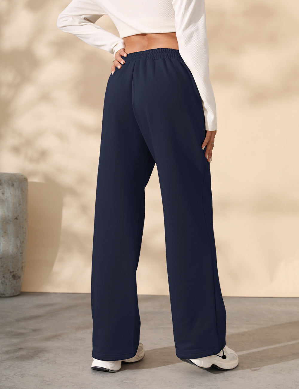Fleece Lined Sweatpants for Women Winter Warm Wide Leg Drawstring Cuffs Baggy Sweat Pants