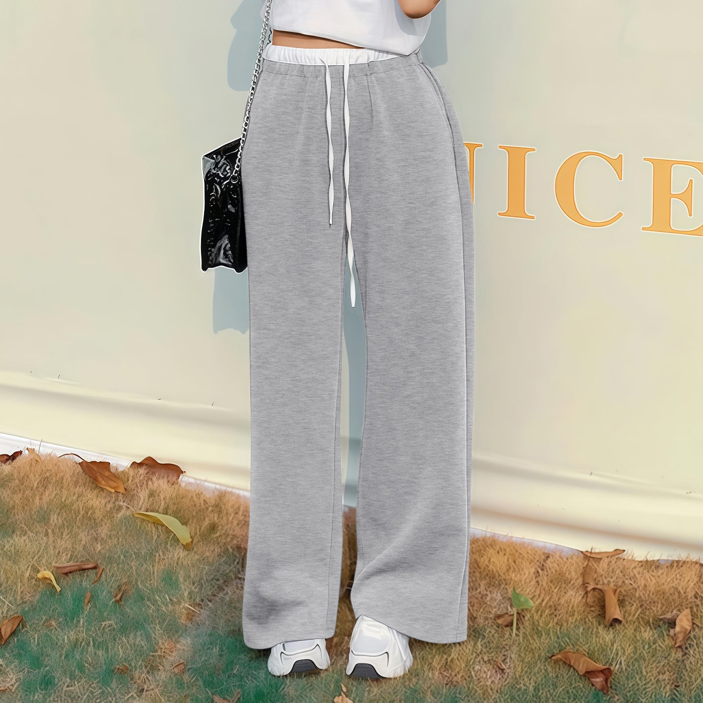 Women's Wide Leg Sweatpants High Waist Baggy Sweat Pants Straight Leg Pants with Pockets