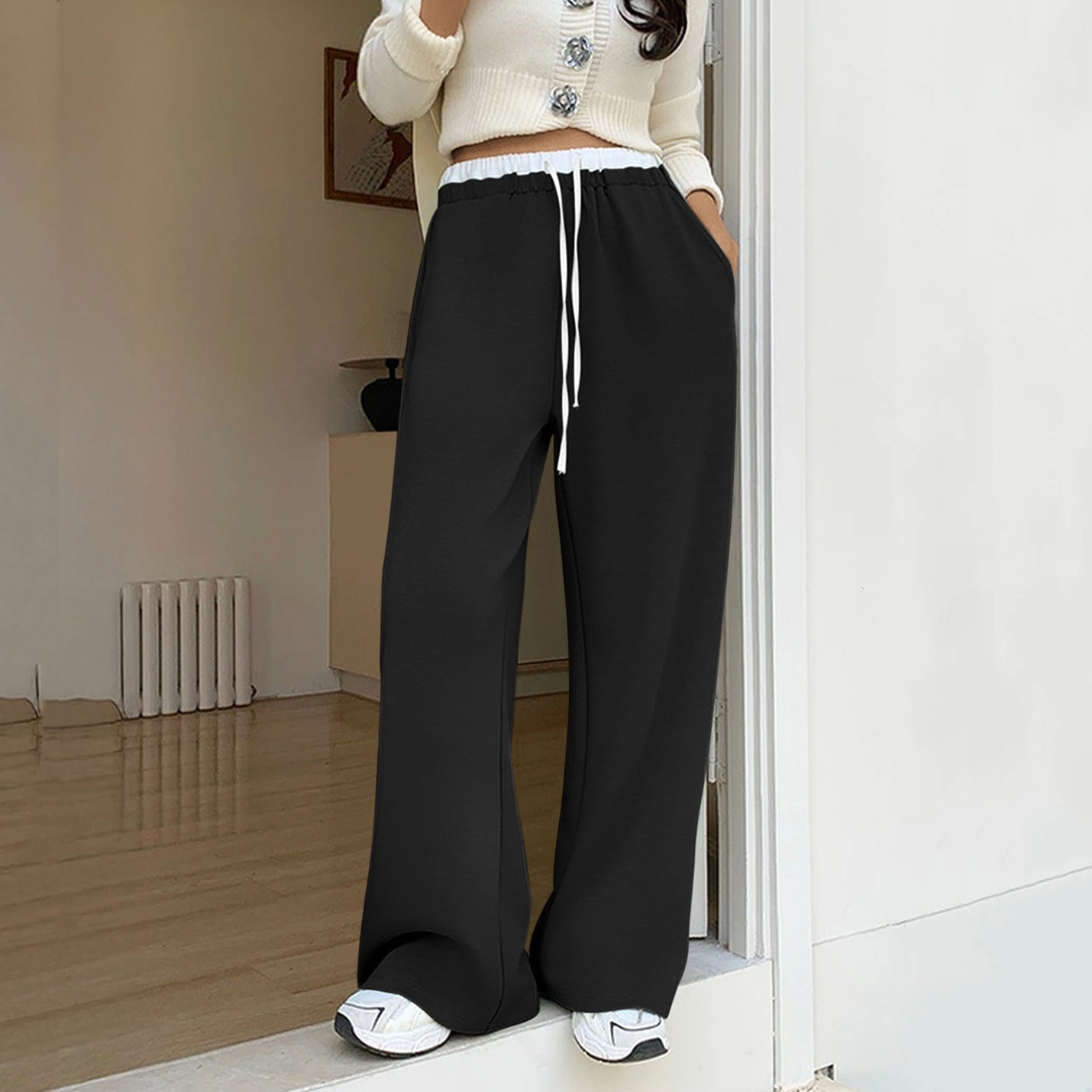 Women's Wide Leg Sweatpants High Waist Baggy Sweat Pants Straight Leg Pants with Pockets