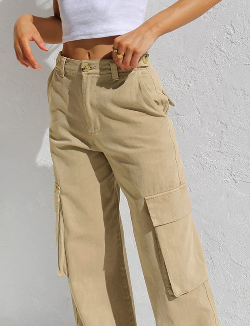 Women's Cargo Pants High Waisted Wide Leg Jeans Streetwear with Pockets