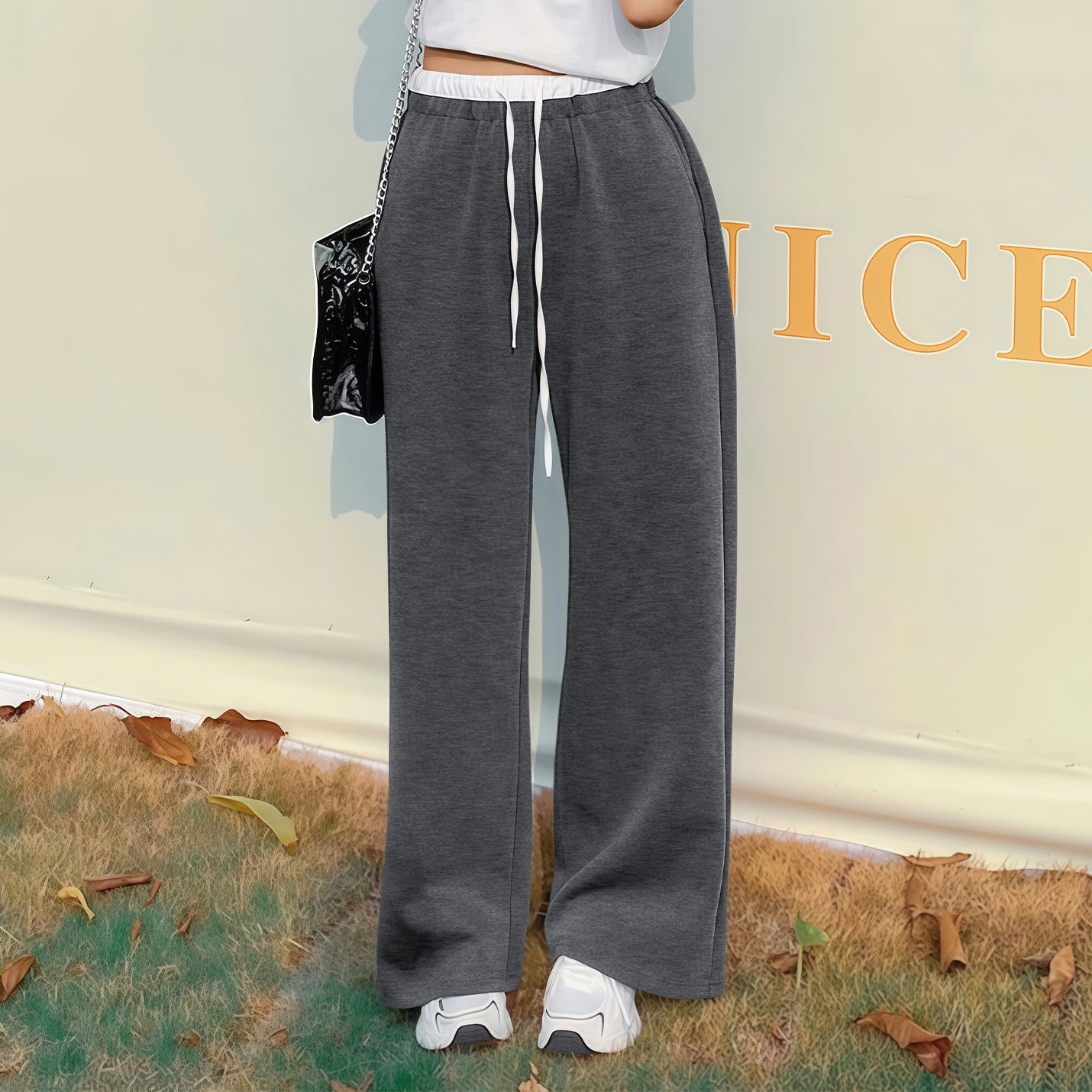 Women's Wide Leg Sweatpants High Waist Baggy Sweat Pants Straight Leg Pants with Pockets