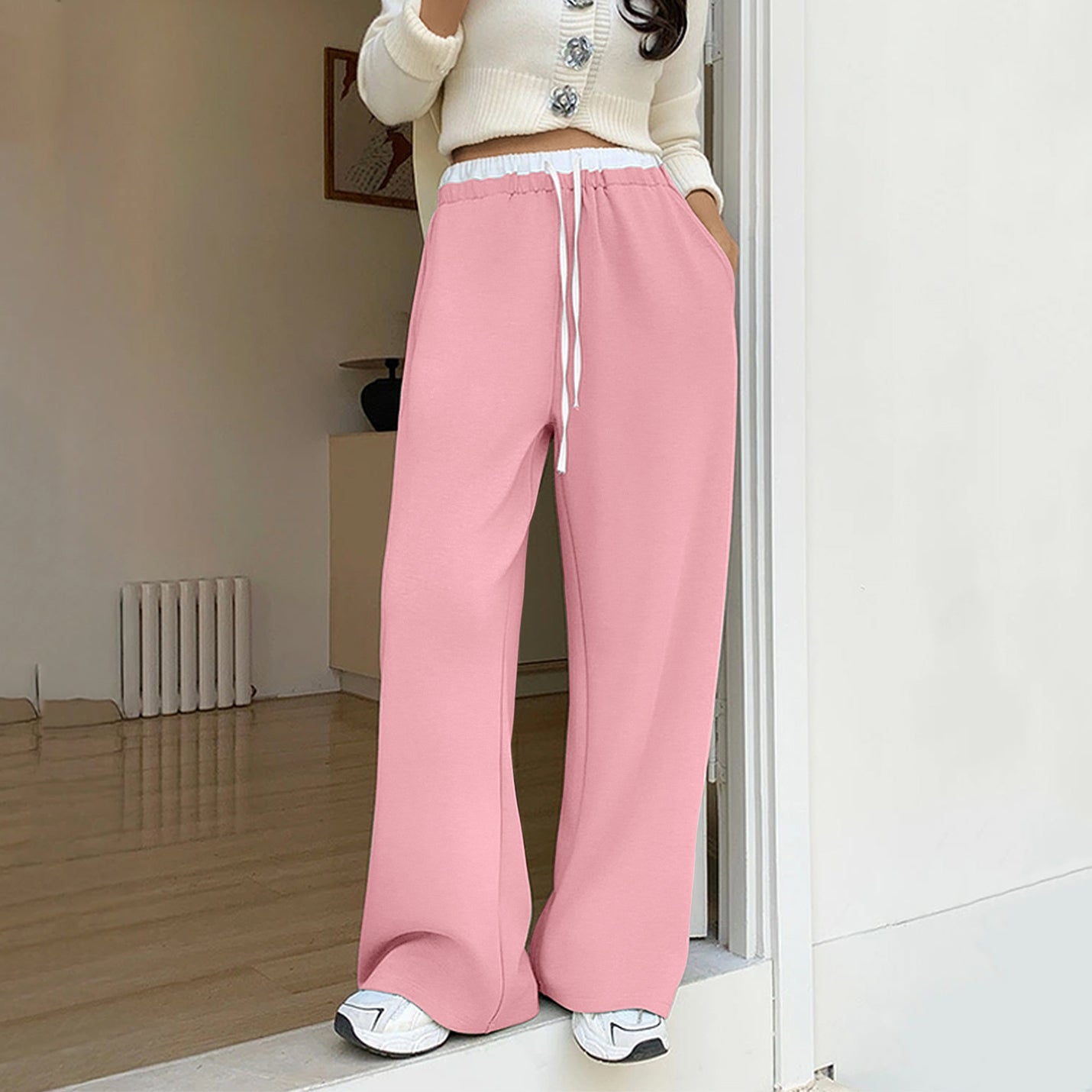 Women's Wide Leg Sweatpants High Waist Baggy Sweat Pants Straight Leg Pants with Pockets