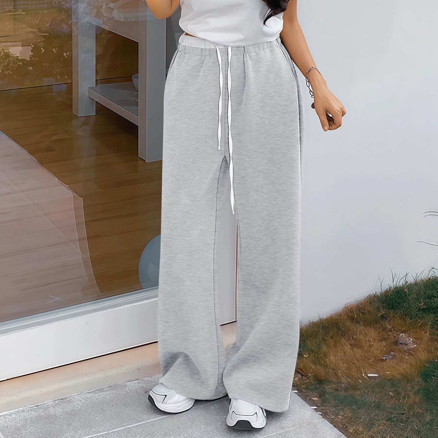 Women's Wide Leg Sweatpants High Waist Baggy Sweat Pants Straight Leg Pants with Pockets