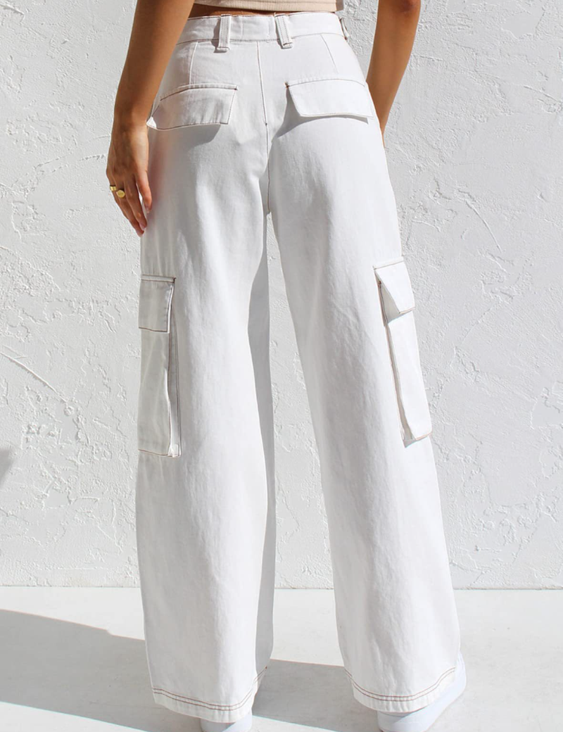 Women's Cargo Pants High Waisted Wide Leg Jeans Streetwear with Pockets