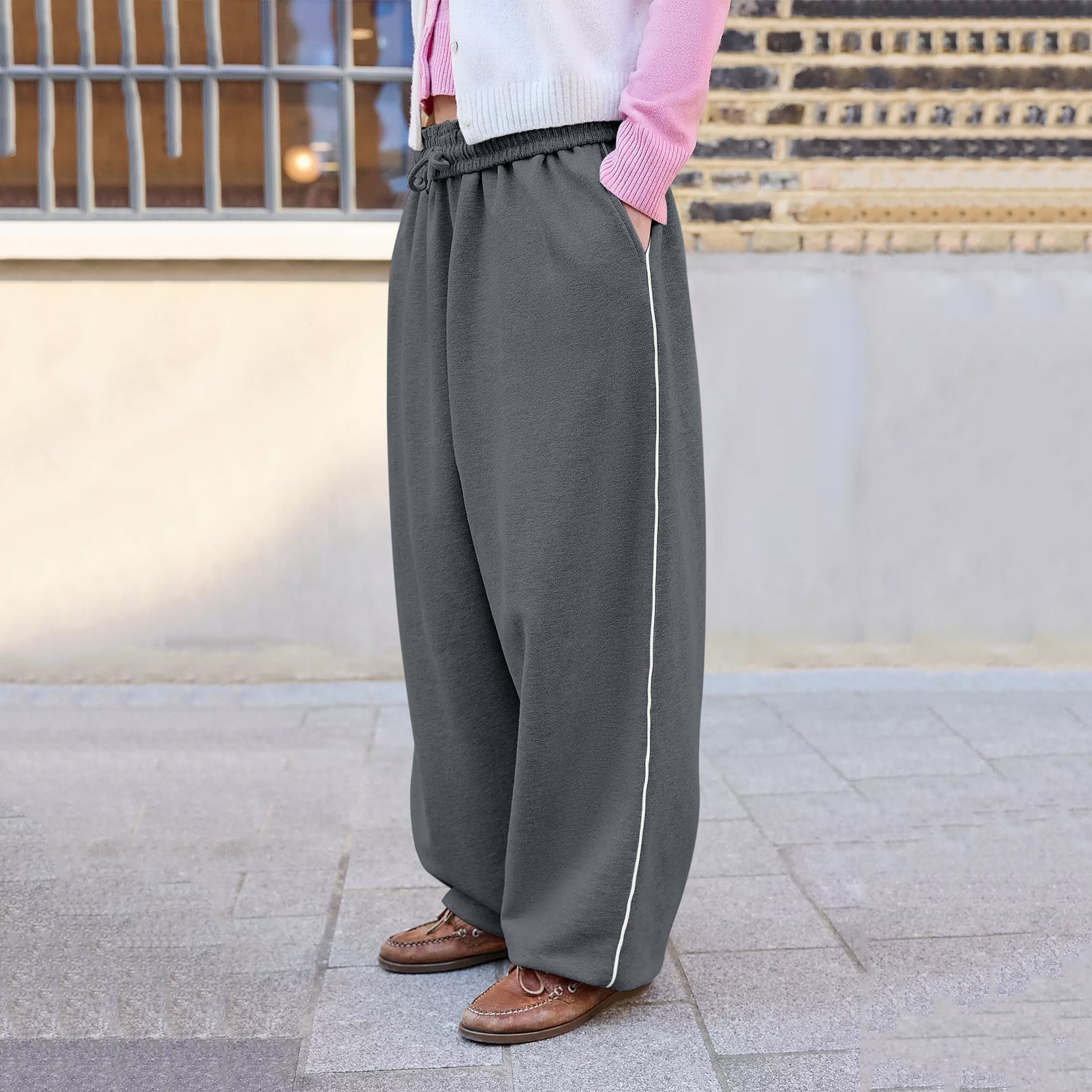 Women's Casual Baggy Sweat Pants Drawstring Trousers with Pockets