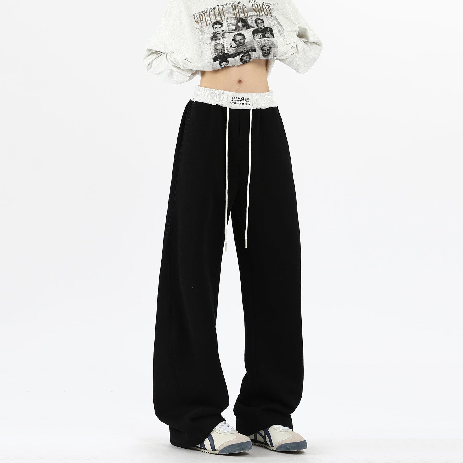 Women's Baggy Pants Wide Leg Drawstring Waist Loose Sweatpants with Pockets
