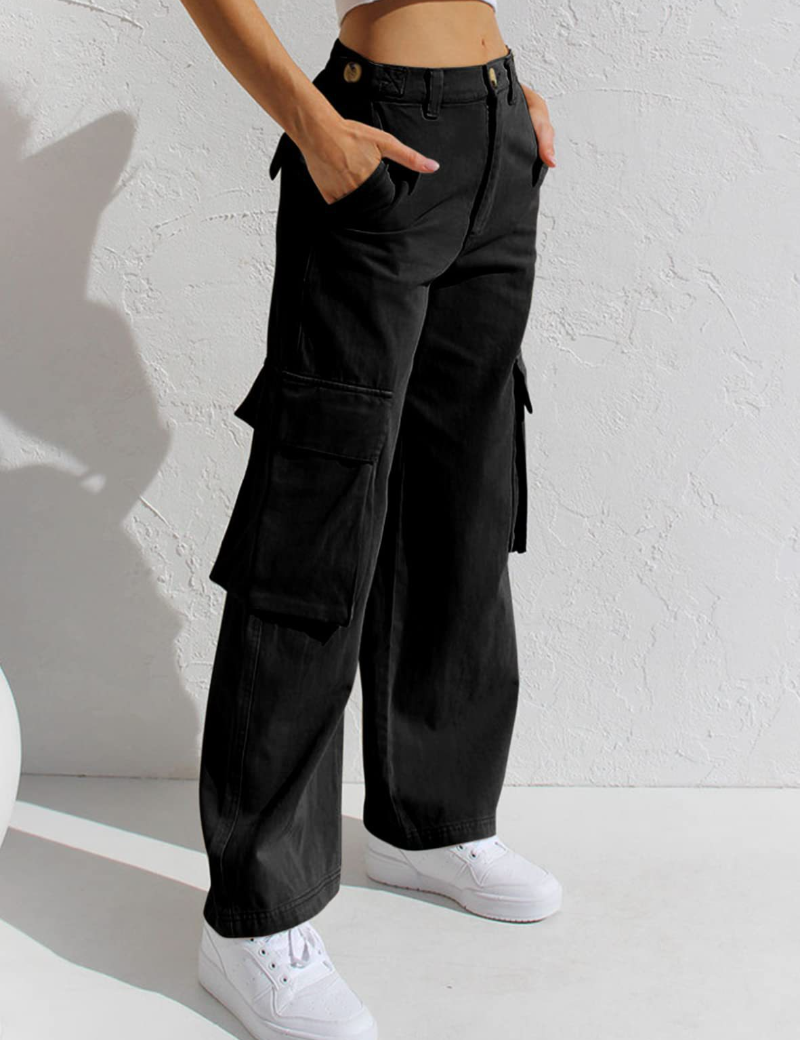 Women's Cargo Pants High Waisted Wide Leg Jeans Streetwear with Pockets
