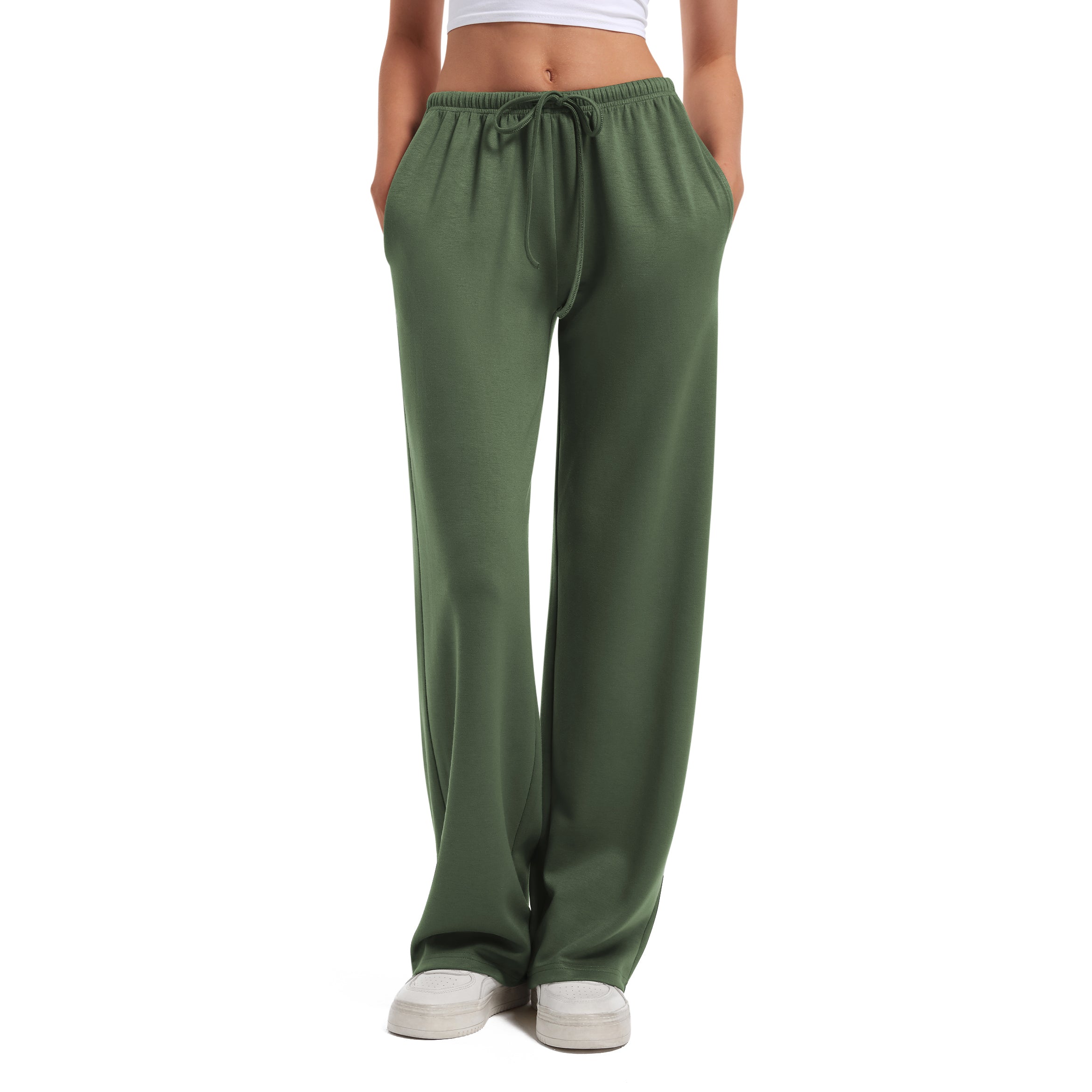 Women's Drawstring Elastic Low Waist Pants with Pockets