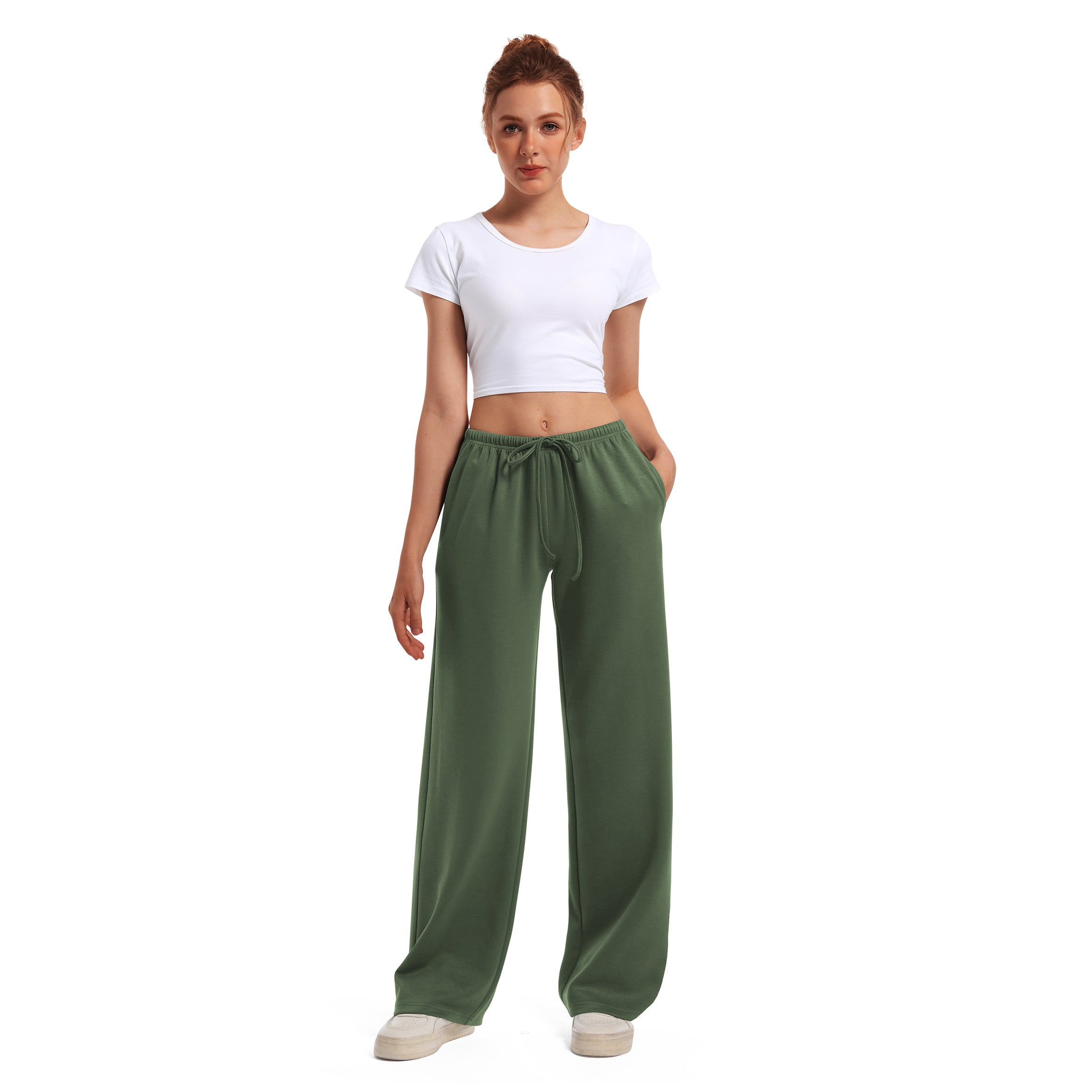 Women's Drawstring Elastic Low Waist Pants with Pockets