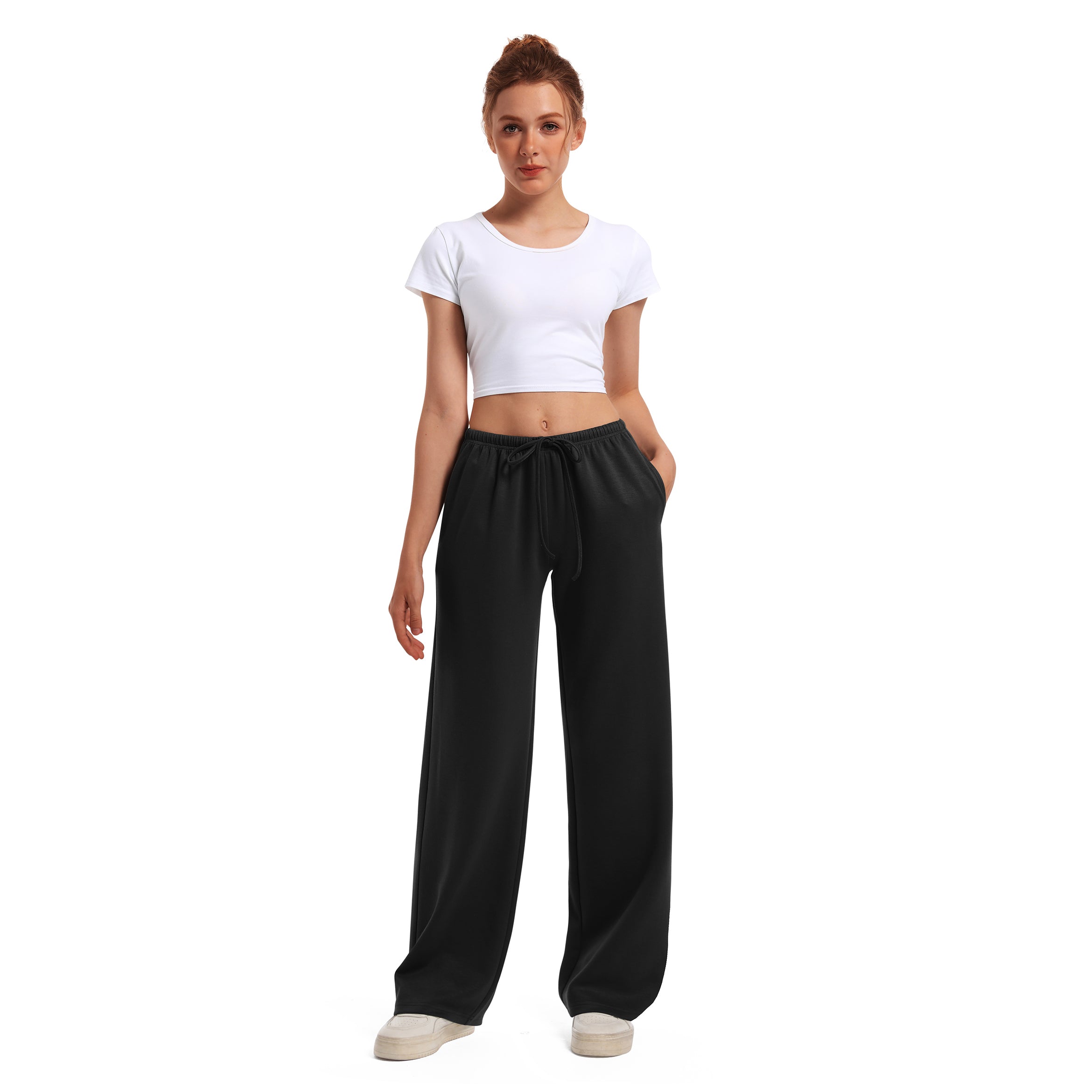 Women's Drawstring Elastic Low Waist Pants with Pockets