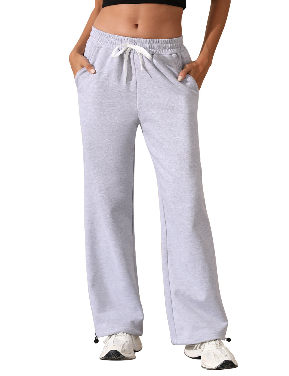 Fleece Lined Sweatpants for Women Winter Warm Wide Leg Drawstring Cuffs Baggy Sweat Pants