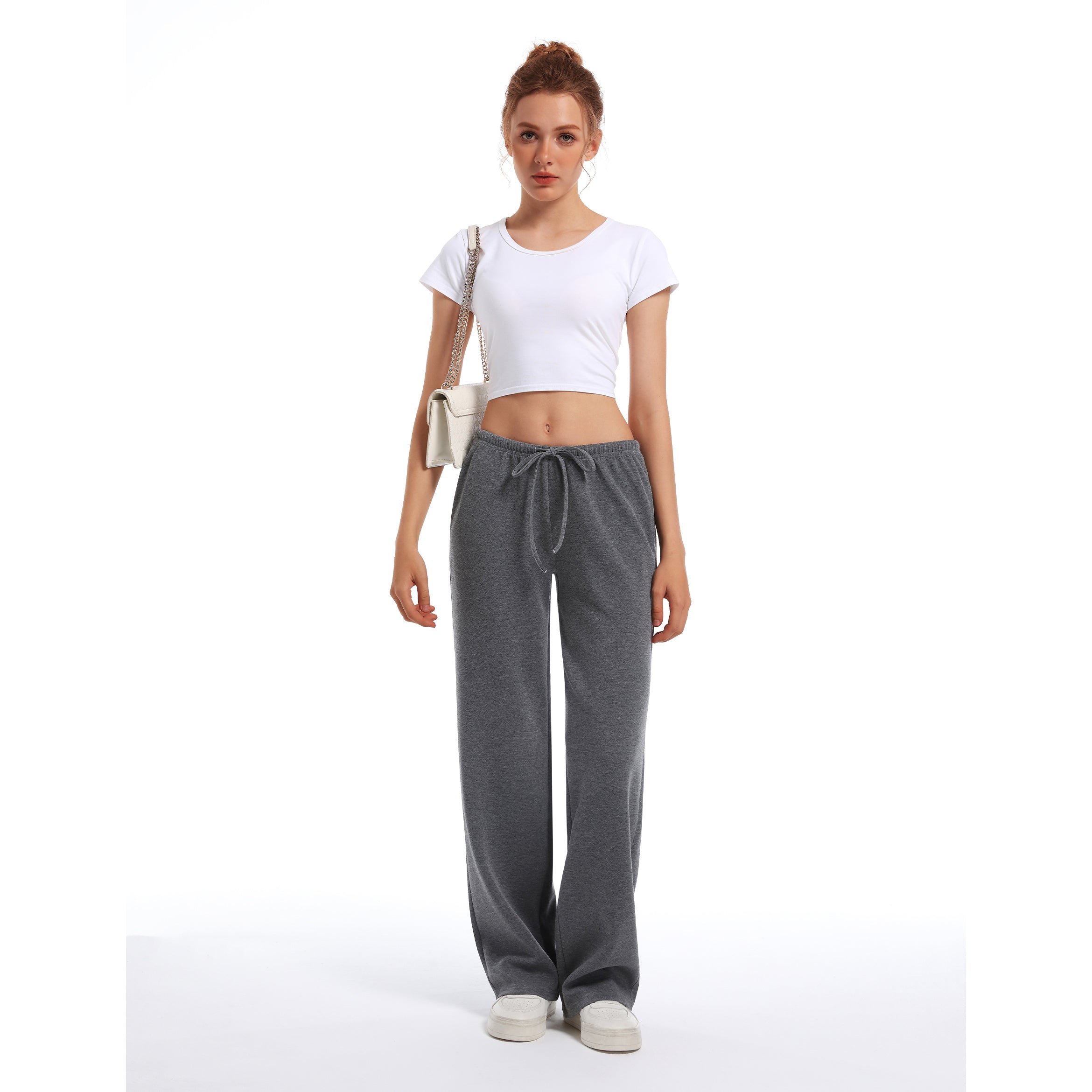 Women's Drawstring Elastic Low Waist Pants with Pockets