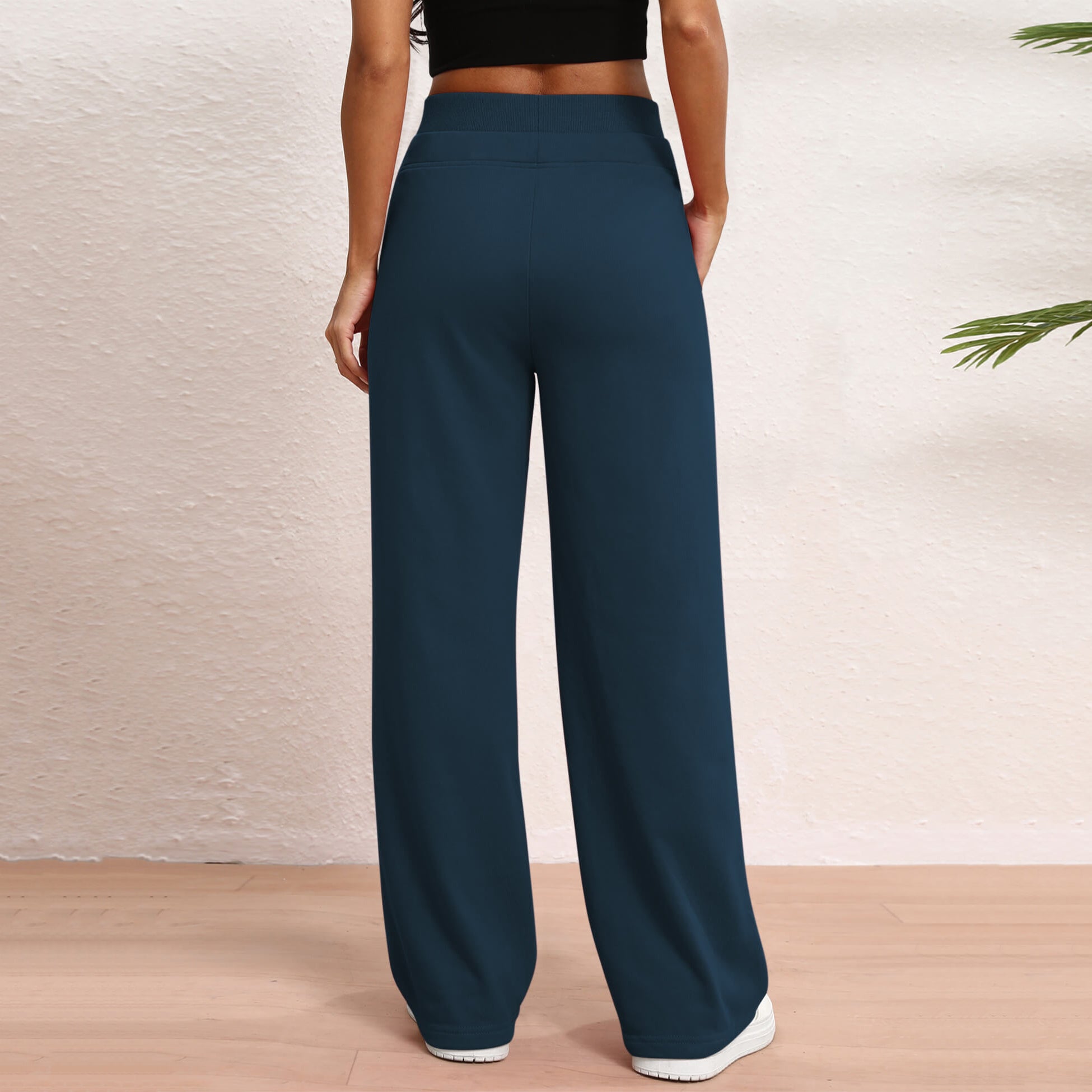 Women's Wide Leg Sweatpants Double Waisted Baggy Sweat Pants with Pockets