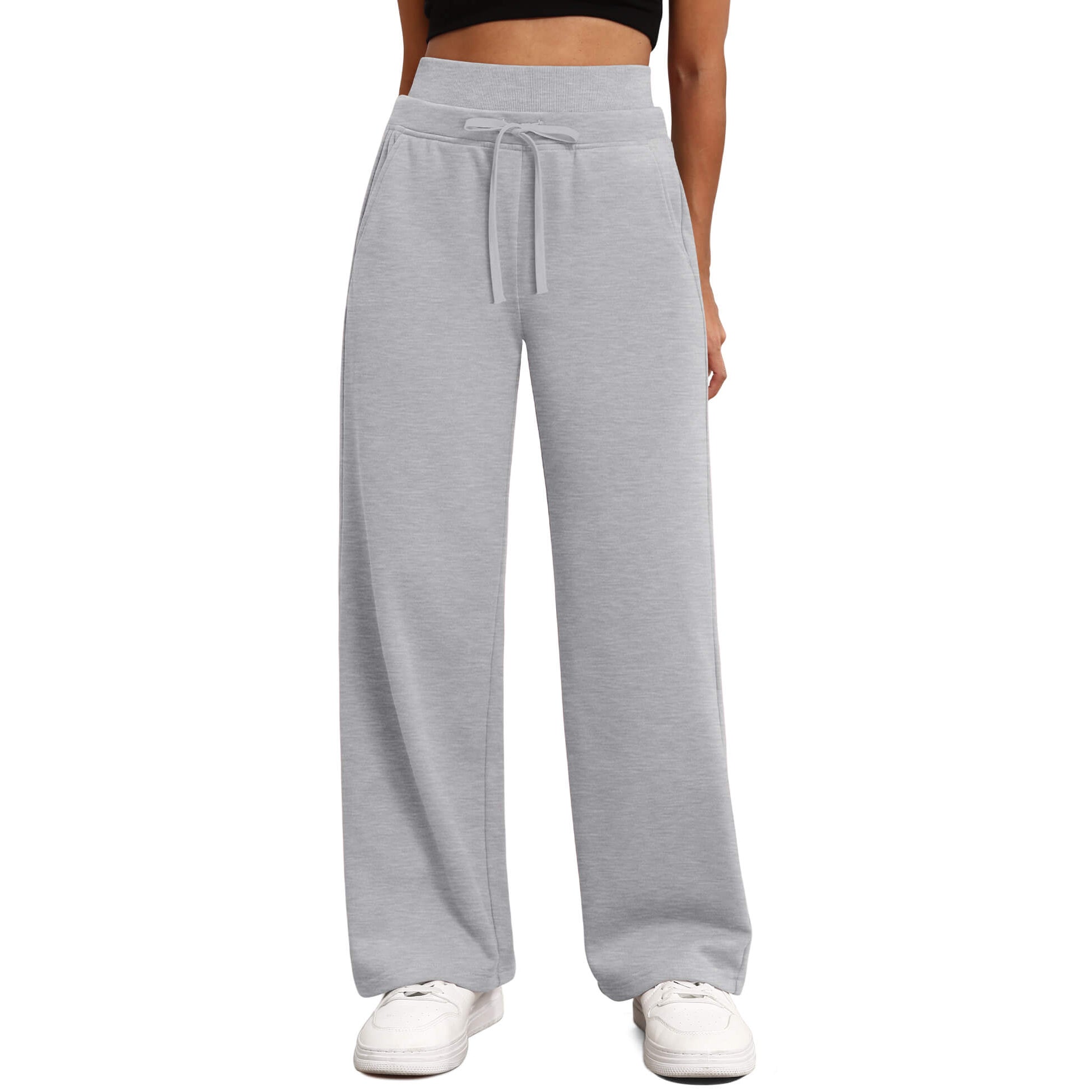 Women's Wide Leg Sweatpants Double Waisted Baggy Sweat Pants with Pockets