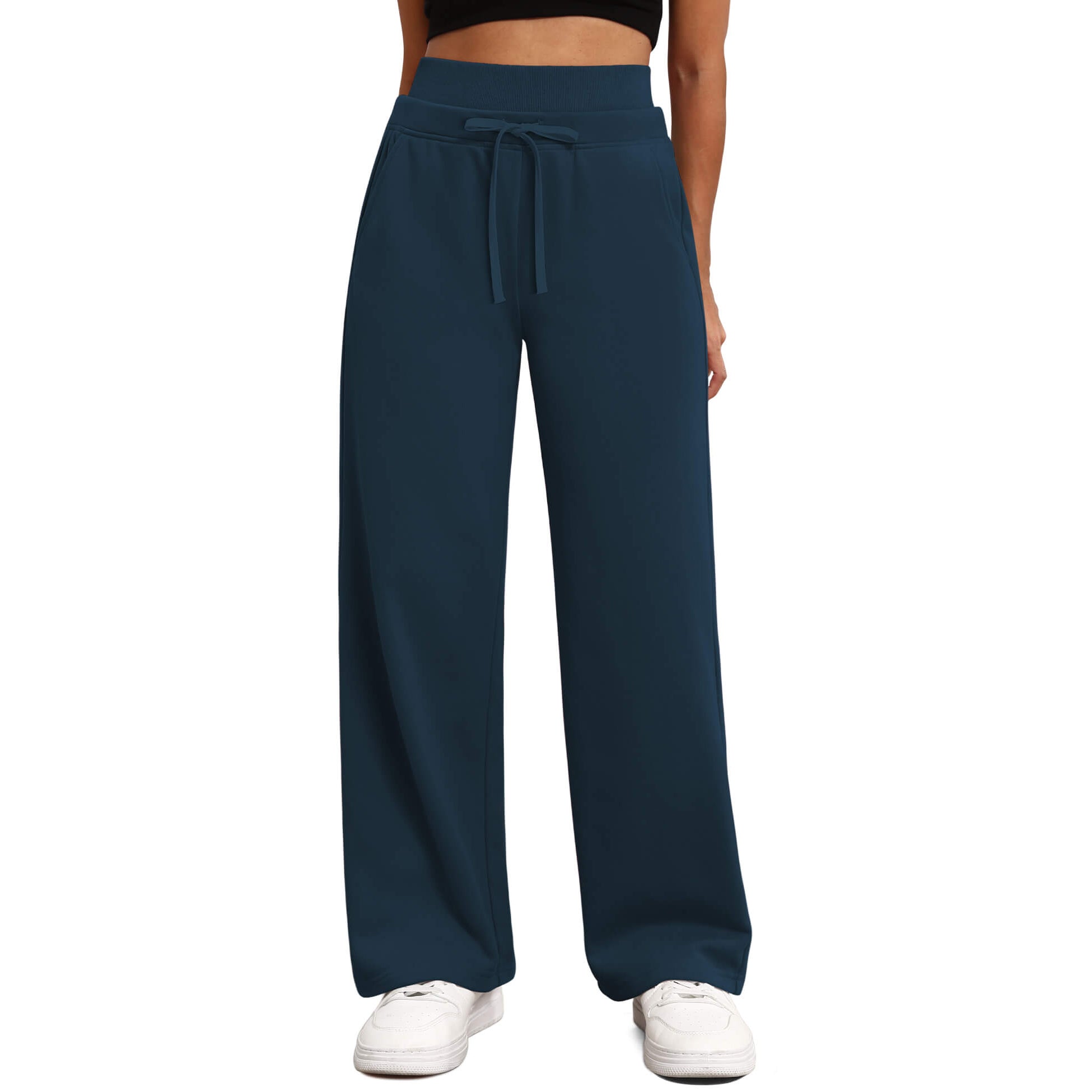 Women's Wide Leg Sweatpants Double Waisted Baggy Sweat Pants with Pockets