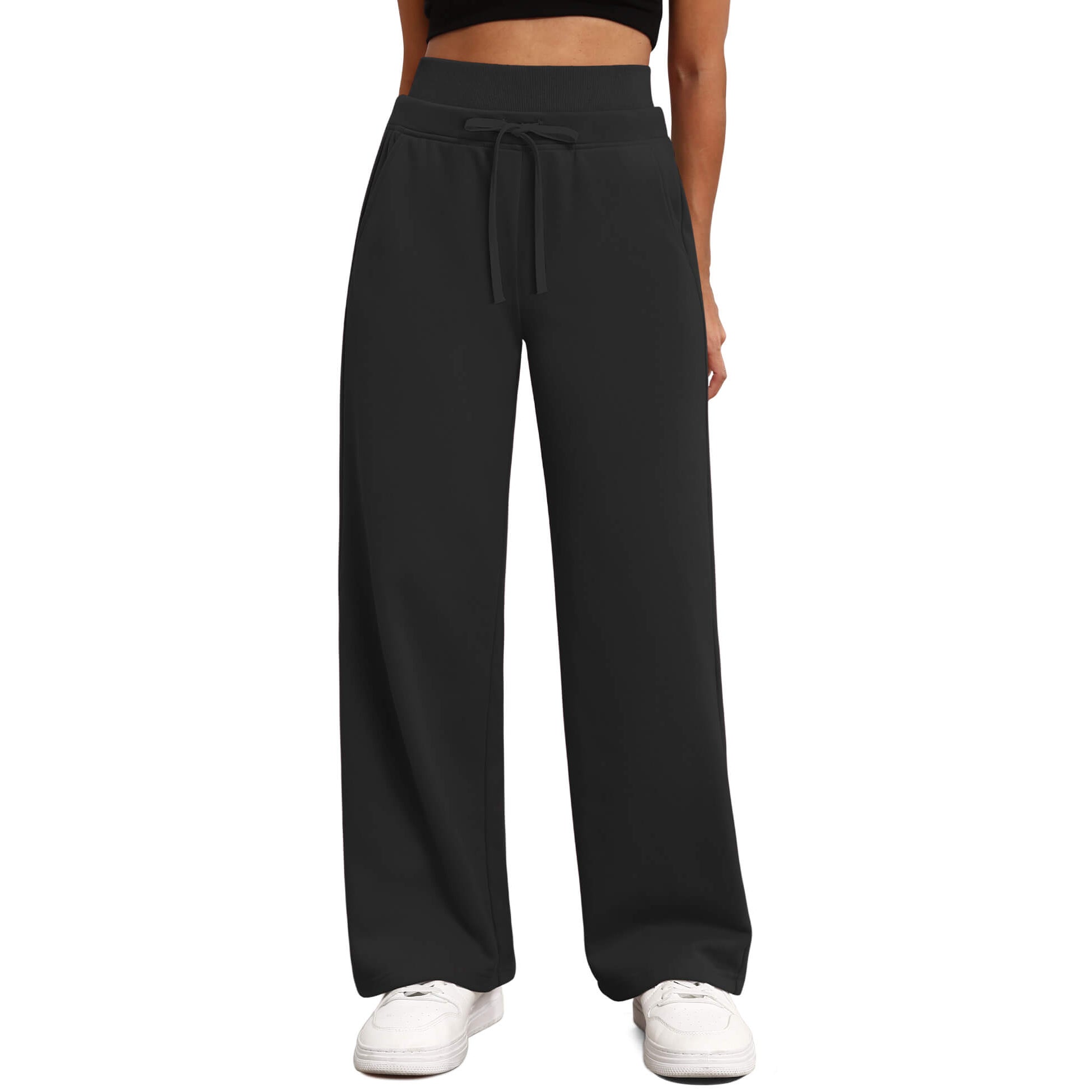 Women's Wide Leg Sweatpants Double Waisted Baggy Sweat Pants with Pockets