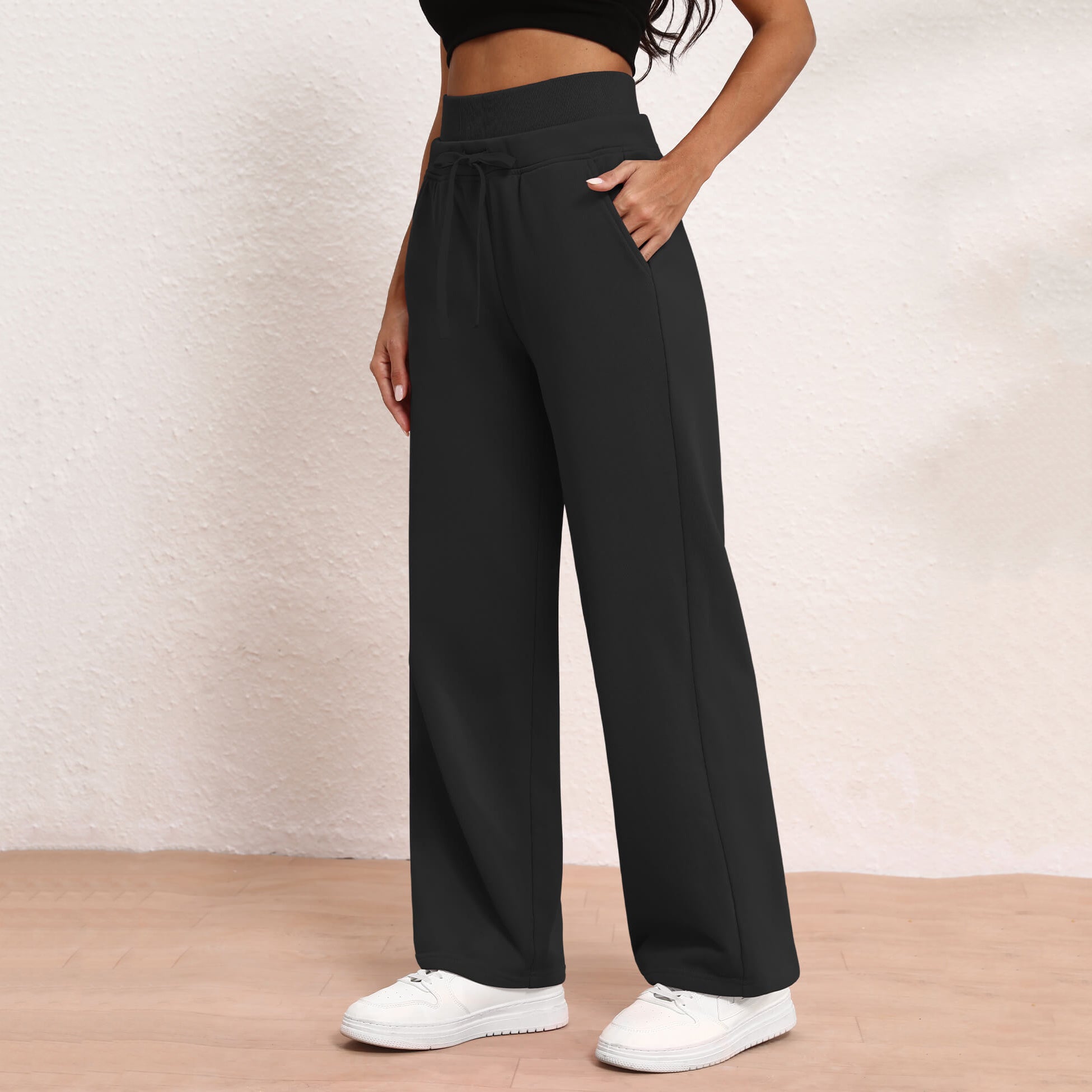 Women's Wide Leg Sweatpants Double Waisted Baggy Sweat Pants with Pockets