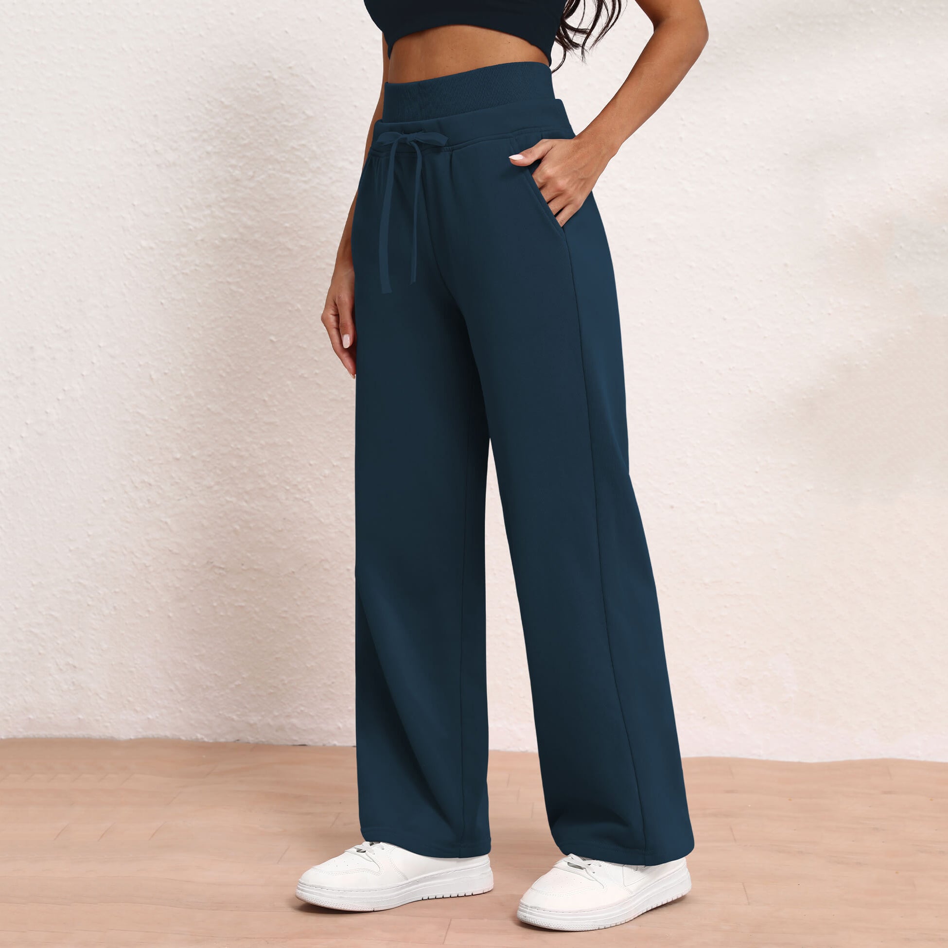 Women's Wide Leg Sweatpants Double Waisted Baggy Sweat Pants with Pockets