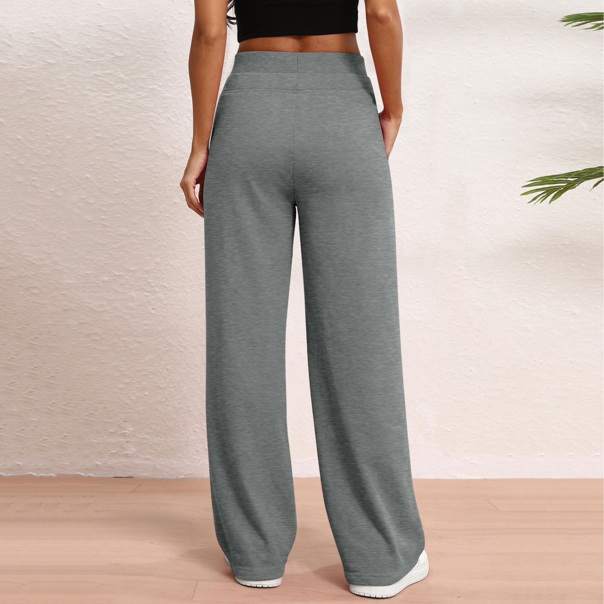 Women's Wide Leg Sweatpants Double Waisted Baggy Sweat Pants with Pockets