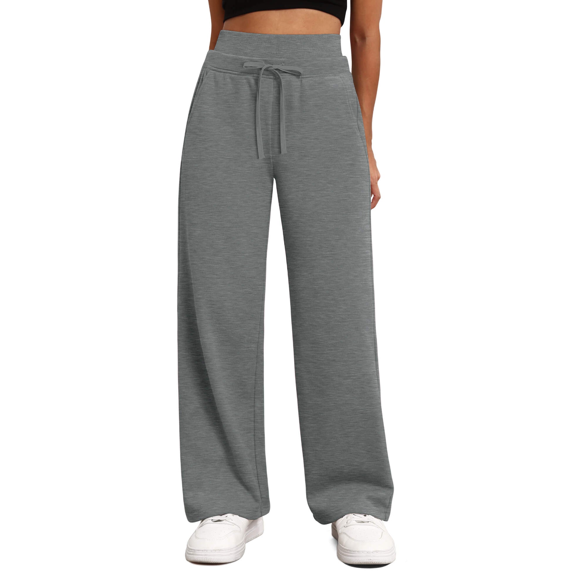 Women's Wide Leg Sweatpants Double Waisted Baggy Sweat Pants with Pockets