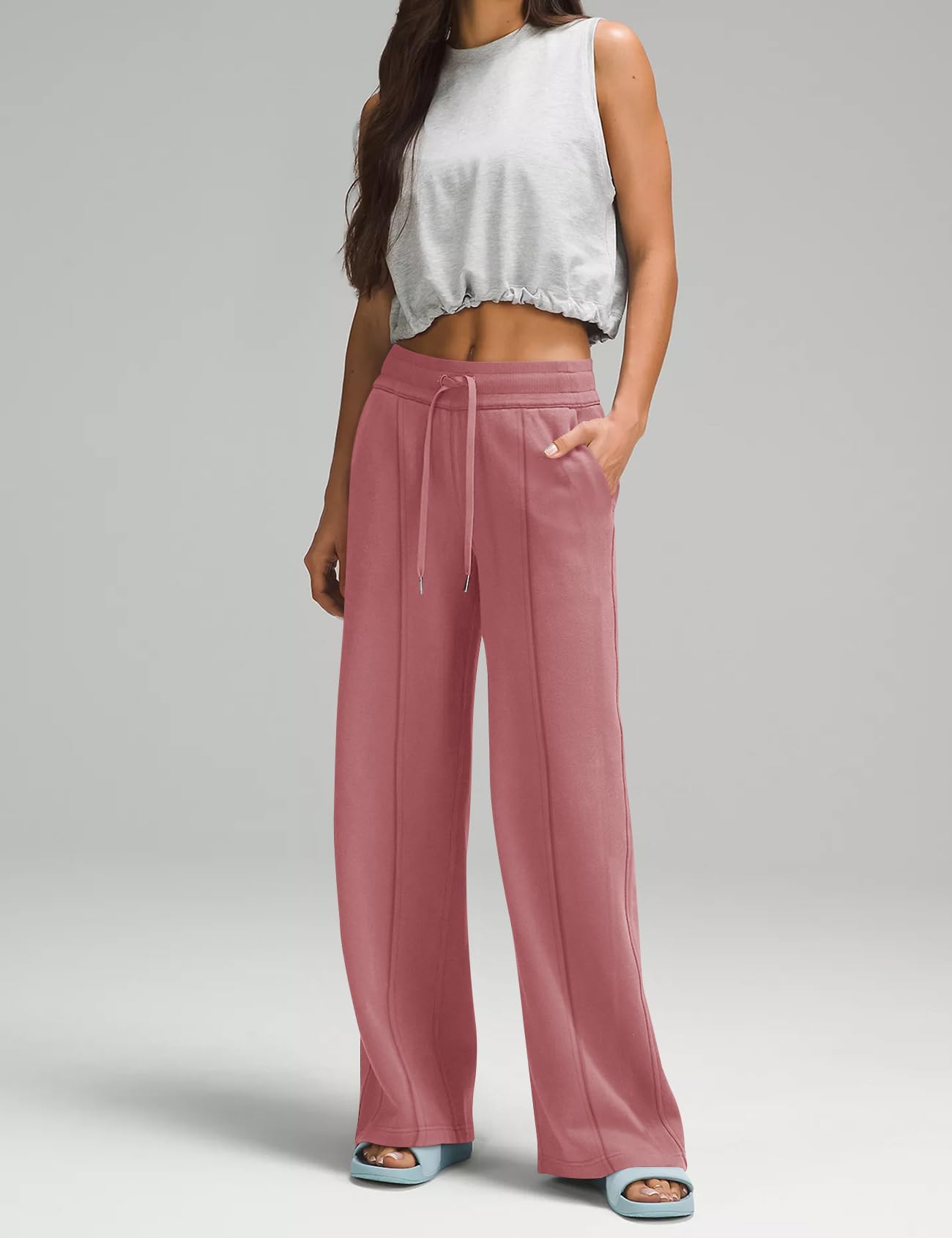 Women's Drawstring Ribbed Waisted Sweatpants