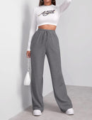 Wide Leg Sweatpants for Women Elastic High Waisted Drawstring Loose Pants with Pockets