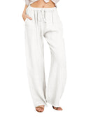 Women's Cotton Linen Pants Summer Casual Loose Drawstring Palazzo Pants