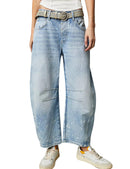 Women's Wide Leg Mid Waist Cropped Denim Pants Y2k Baggy Boyfriend Jeans with Pockets