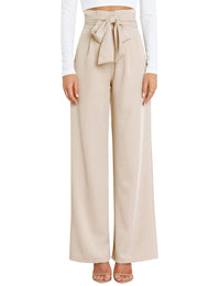 Wide Leg Pants for Women High Waisted Work Casual Flowy Tie Knot Trousers