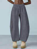 Women's Barrel Leg Sweatpant Drawstring Elastic Waisted Wide Leg Pants Casual Cotton Palazzo Trousers with Pockets