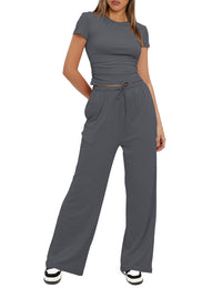 Women's 2 Piece Outfits Lounge Sets Short Sleeve Tops and High Waisted Pants Tracksuit Sets