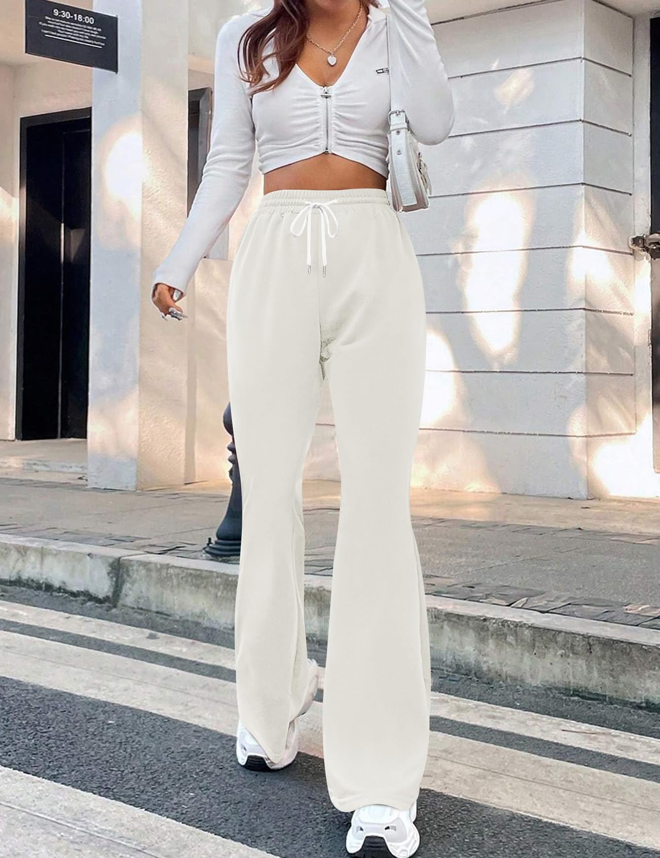 Women's Flare Wide Leg Sweatpants Drawstring Baggy Pants Athletic Pants Trousers