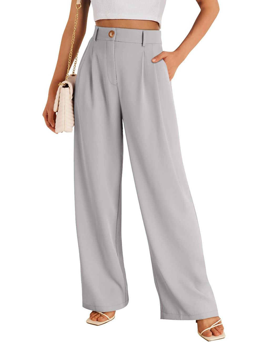 Women's Wide Leg Pants Elastic High Waisted Waffle Knit Casual Palazzo Trousers