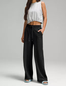 Wide Leg Sweatpants Women Baggy Casual Drawstring Ribbed Waisted Pants Lounge Pants