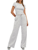 Women's 2 Piece Outfits Lounge Sets Short Sleeve Tops and High Waisted Pants Tracksuit Sets