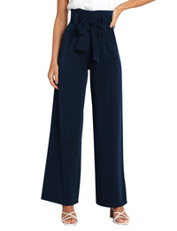 Wide Leg Pants for Women High Waisted Work Casual Flowy Tie Knot Trousers