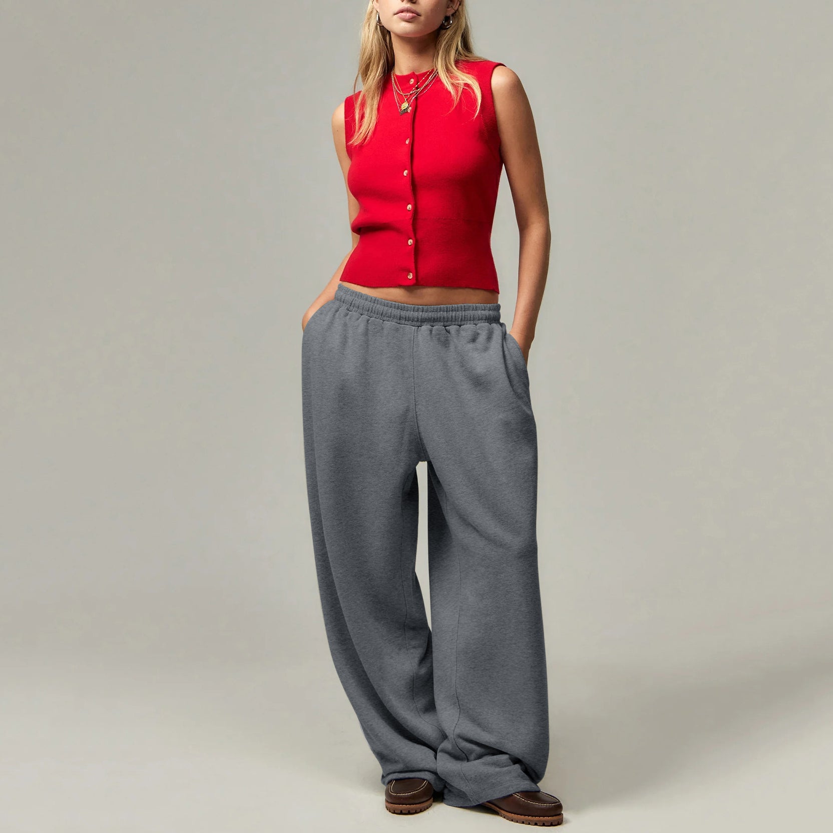 Women's Casual Baggy Sweat Pants  Drawstring Trousers with Pockets