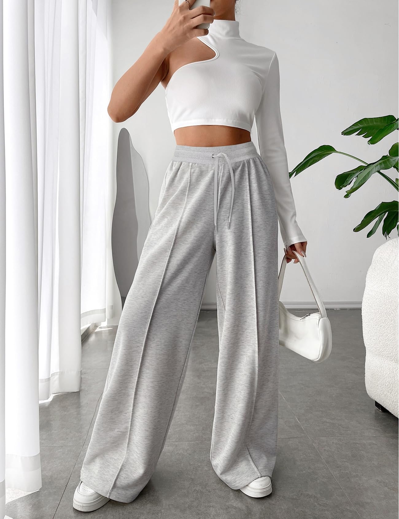 Women's Drawstring Ribbed Waisted Sweatpants