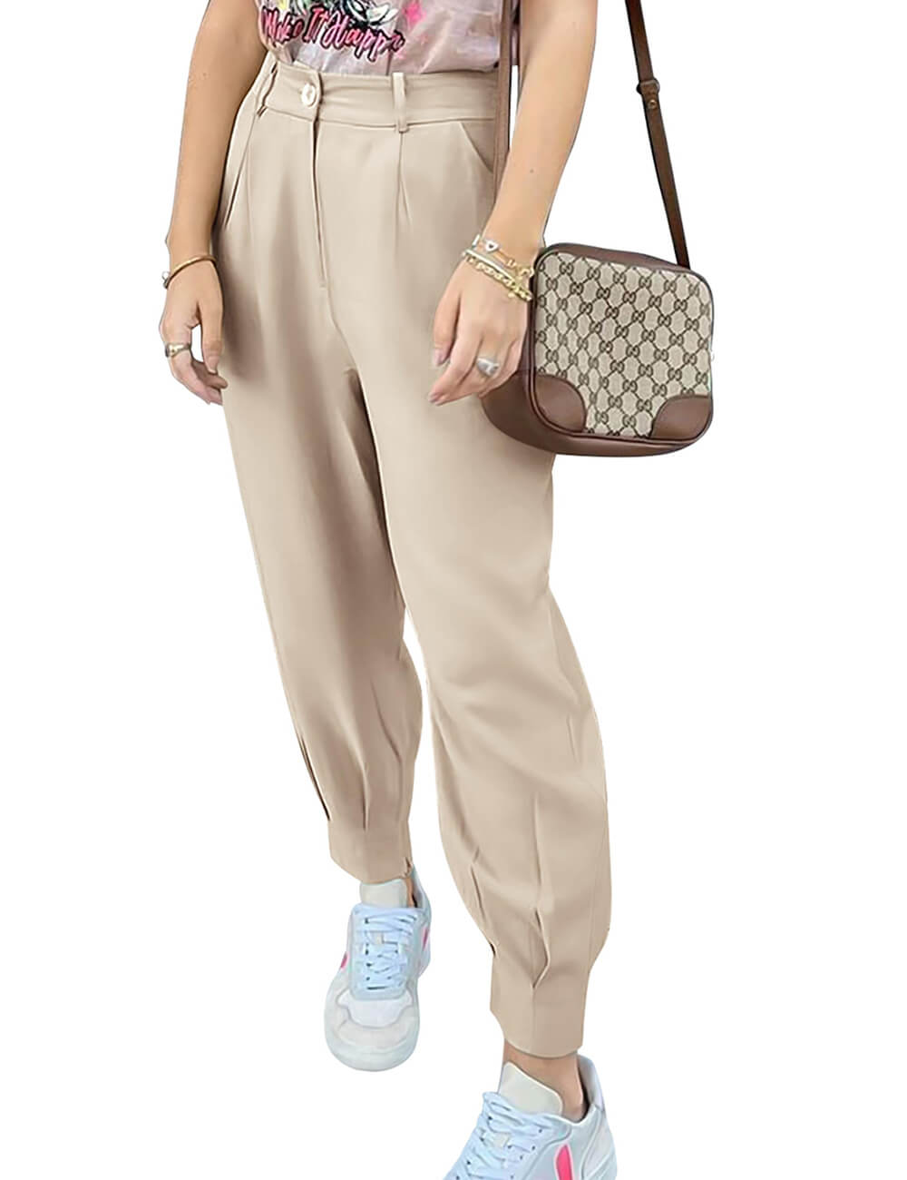 Women's High Waisted Pants Casual Ankle Length Work Trouser with Pockets